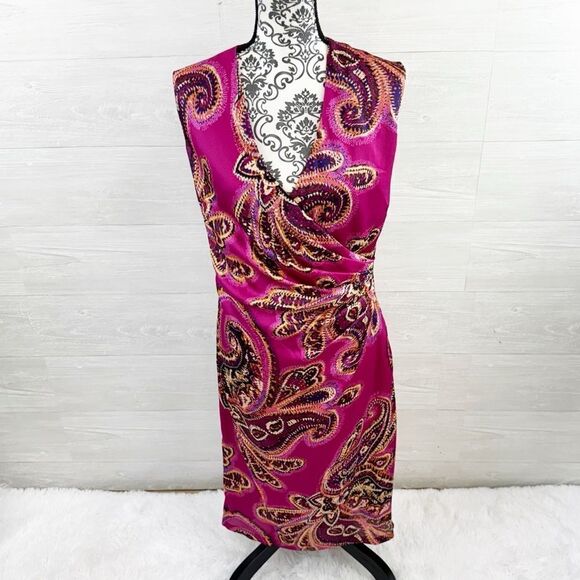 Lauren Ralph Lauren Paisley Fuchsia Faux Wrap Sheath Dress - Picture 1 of 6